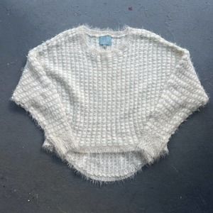 Skies Are Blue Eyelash Pattern Drop Shoulder Cozy Sweater - Cream Women’s M